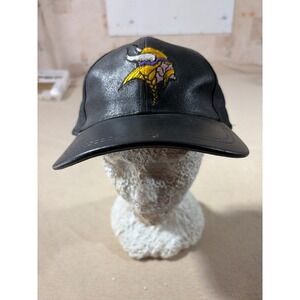 Vintage Minnesota Vikings Hat Drew Pearson Black  Leather NFL Adjustable Cap